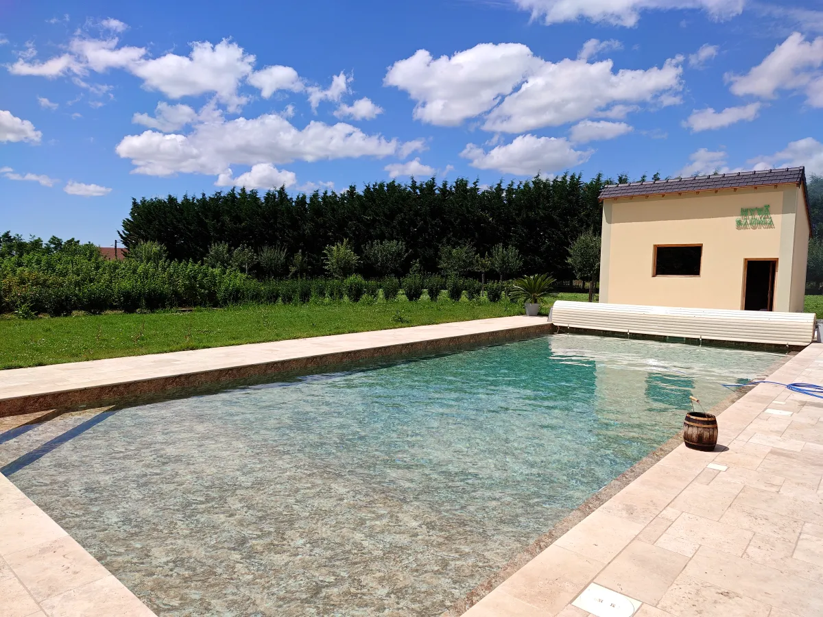 Sauna building in summer setting
