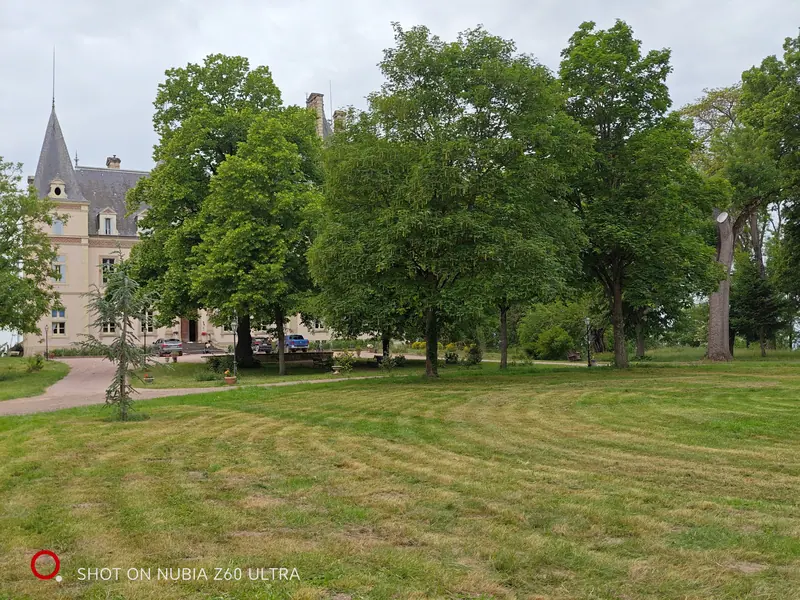The chateau seen across open parkland on a bright afternoon